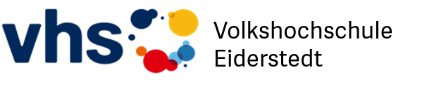 Das Bild zeigt das Logo einer Volkshochschule. Es ist bunt und modern gestaltet, mit mehreren Kreisen in verschiedenen Farben.